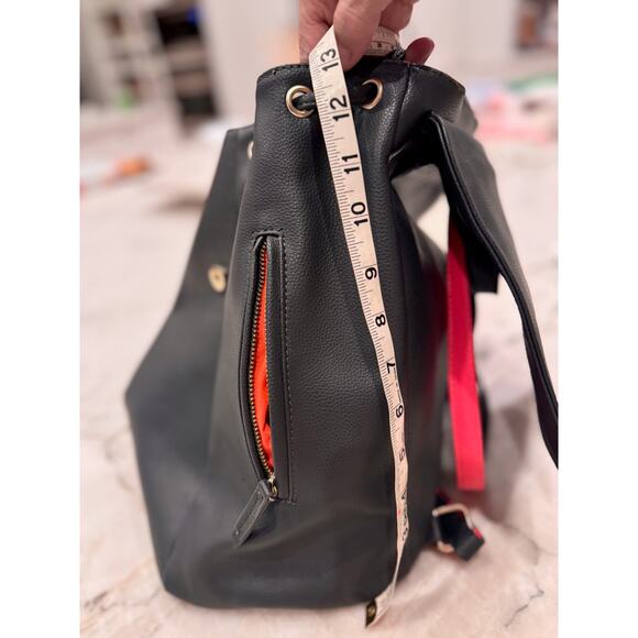 Paul's Boutique London Backpack Black Faux Leather City Minimalist Dark Academia - Picture 9 of 11